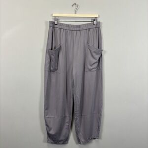 KIRUNDO Womens XL Grey Wide Leg Pants Elastic Waist Pull On Pockets Viscose